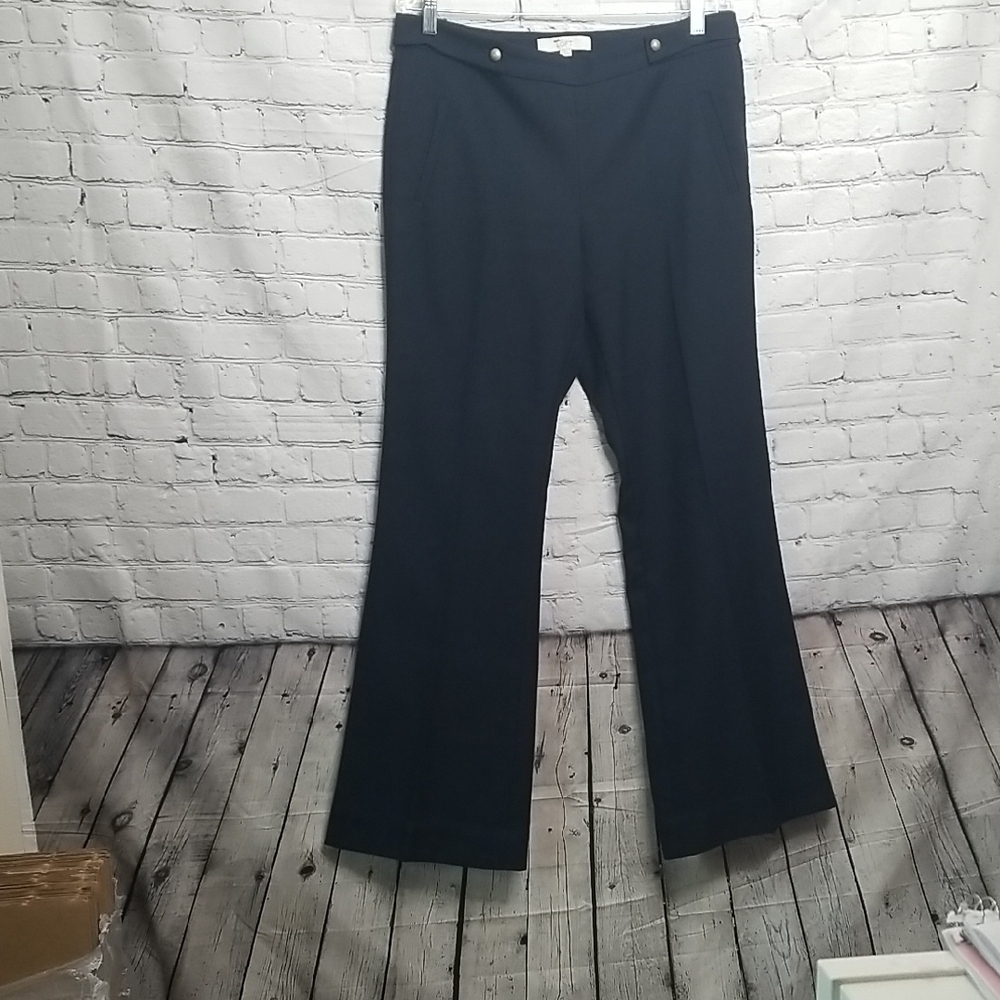 Loft Women's Navy Blue Flare Leg Pants 'Kate' Side Zip Brass Buttons Size 10